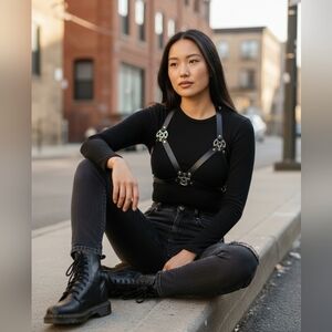 Leather harness bondage lingerie bra